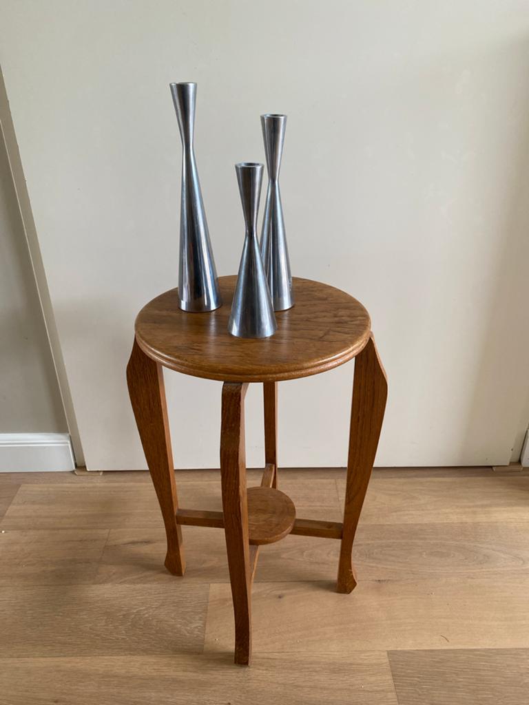 Eiken Amsterdamse School Art Deco Plantentafel, Minder dan 55 cm, Gebruikt, Rond, Hout