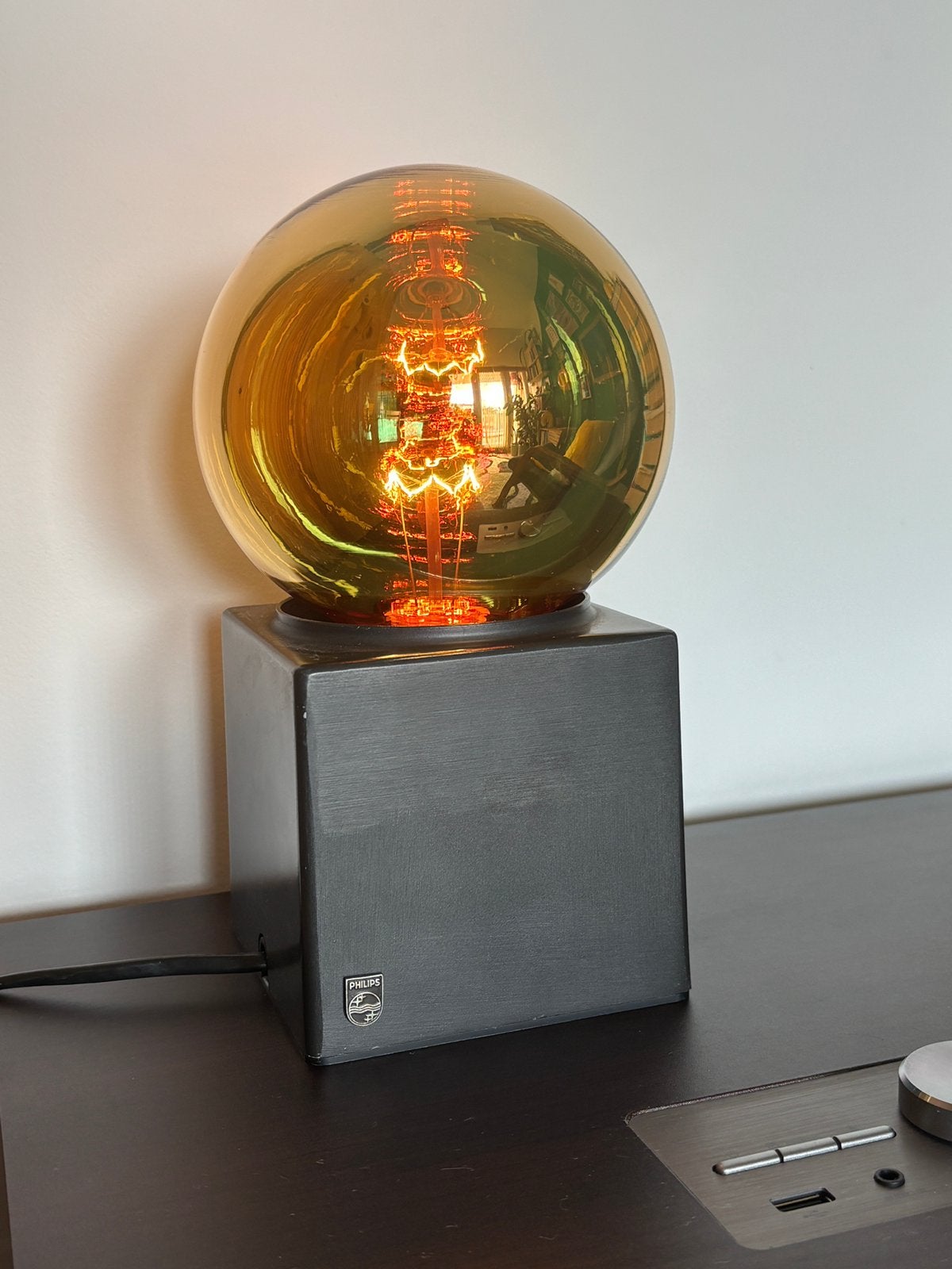 Retro Philips cube bollamp, Ophalen of Verzenden, Zo goed als nieuw