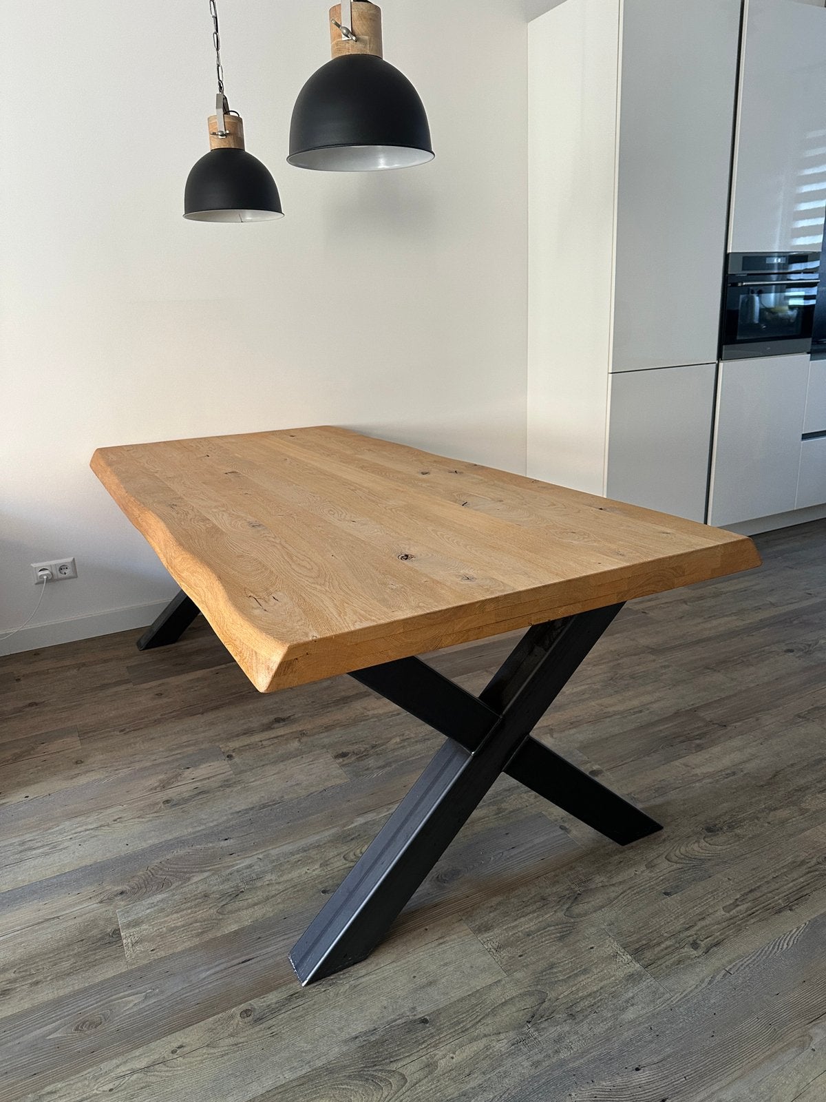 Rustiek Eiken boomstam eettafel - 220x100 cm, Ophalen, Eikenhout, 200 cm of meer, 50 tot 100 cm