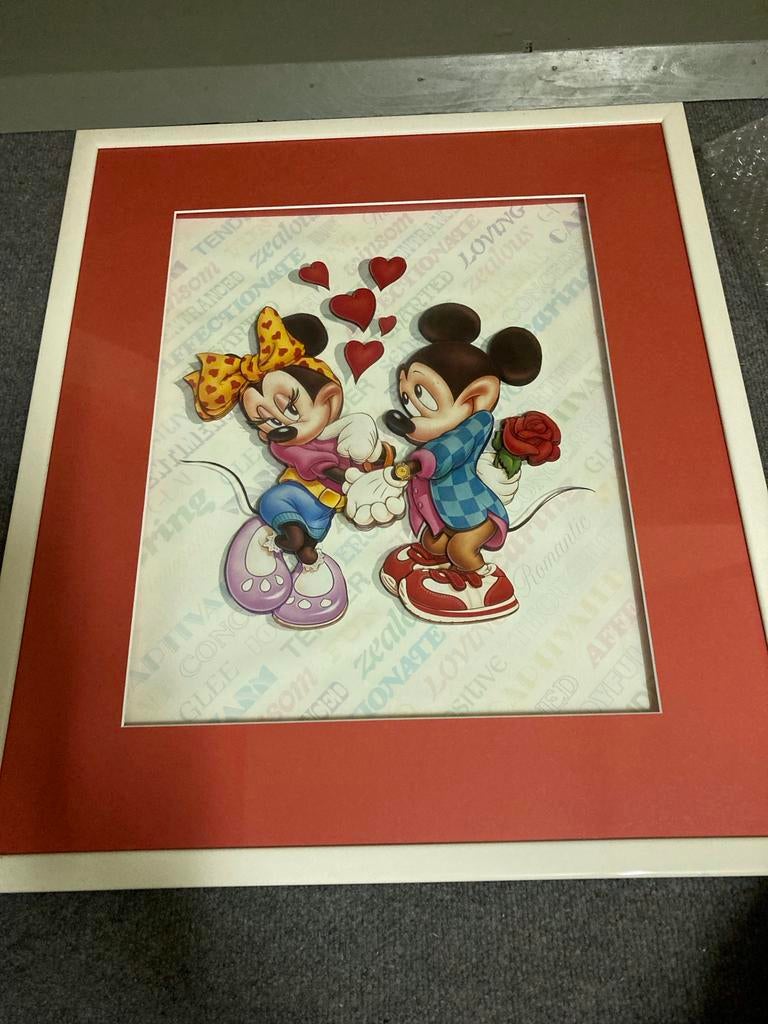 Ingelijste Disney Mickey & Minnie Mouse Liefdesafbeelding, Ophalen, Mickey Mouse, Zo goed als nieuw, Plaatje of Poster