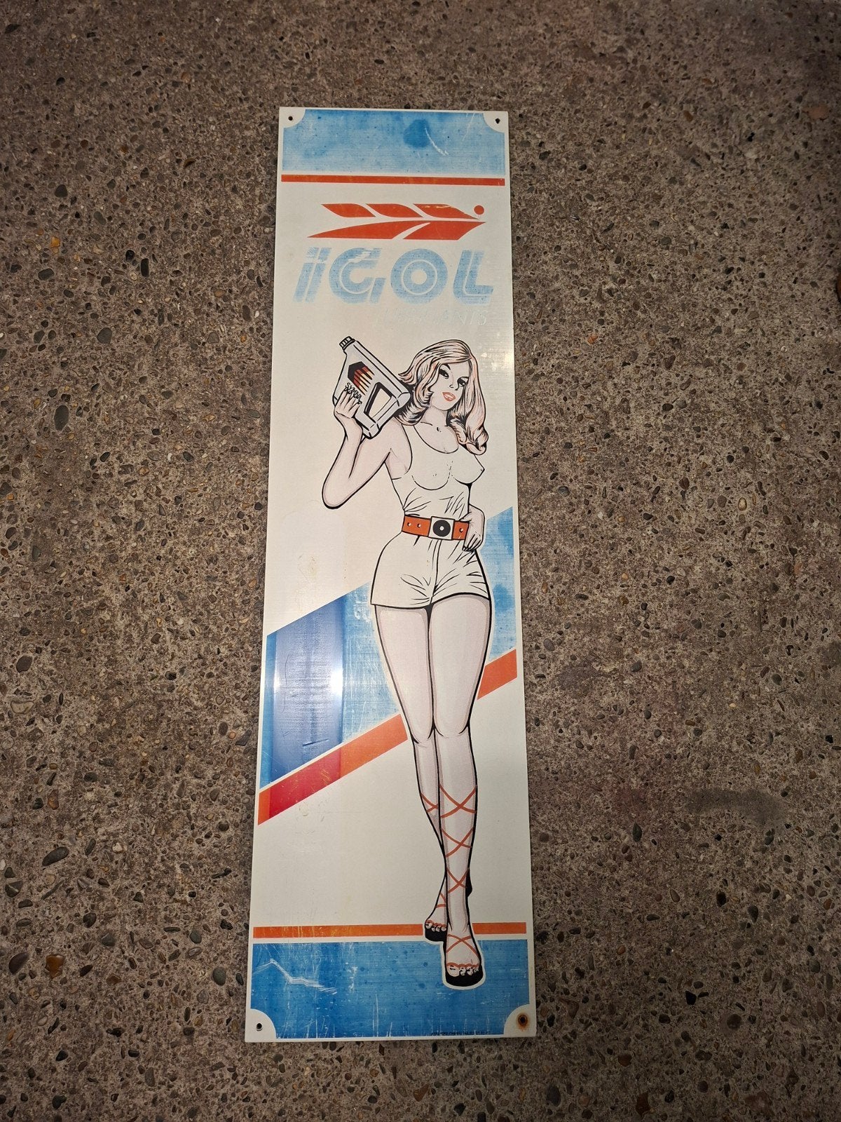 Igol olie benzinepomp reclame bord pin up garage mancave, Ophalen of Verzenden, Zo goed als nieuw, Reclamebord
