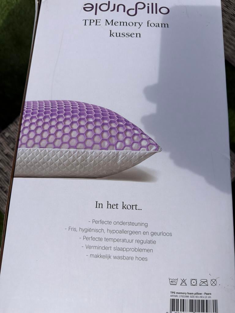 TPE Memory Foam Kussen - Paars, Huis en Inrichting, Woonaccessoires | Kussens, Nieuw, Paars, Rechthoekig, Ophalen of Verzenden