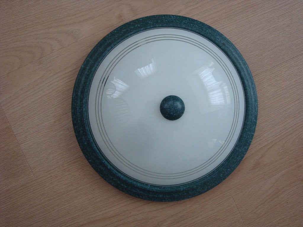 Plafonniere plafondlamp groen metaal met glas, Groen, Ophalen of Verzenden, Zo goed als nieuw, Plafondlamp