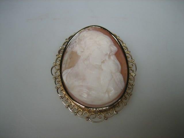 Antieke gouden 14 Karaat Camee Broche uit ca. 1906, Sieraden, Tassen en Uiterlijk, Antieke sieraden, Verzenden, Goud, Broche