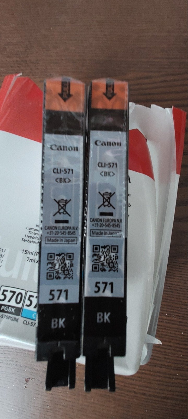 2 Nieuwe orginele Zwarte Canon CLI-571 BK Cartridges, Ophalen of Verzenden, Nieuw, Canon Pixma cli 571Bk zwart