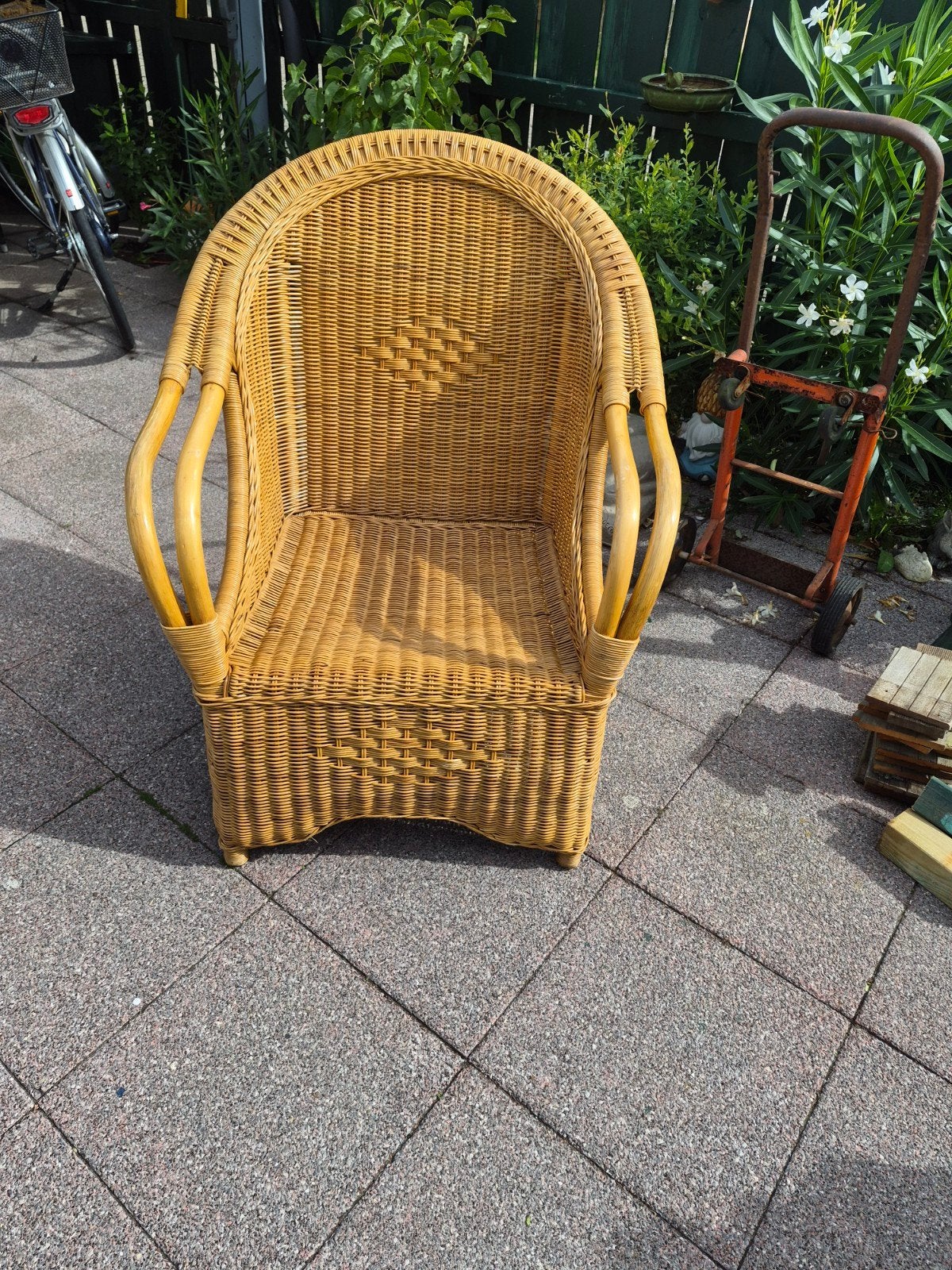 rieten stoel, Ophalen, Gebruikt, Bruin, Riet of Rotan