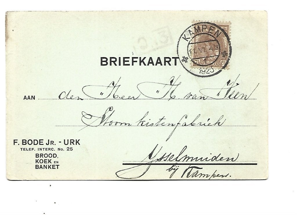 F.Bode Jr. Urk -Brood, koek,banket -naar IJsselmuiden, Verzenden, Briefkaart