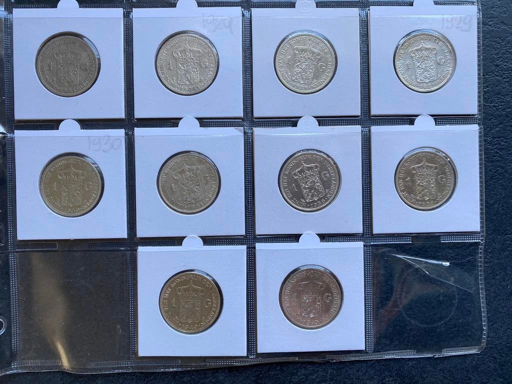 Nette Serie met 10 Guldens Zilver 1922 t/m 1943 Wilhelmina, Postzegels en Munten, Munten en Bankbiljetten | Verzamelingen, Munten