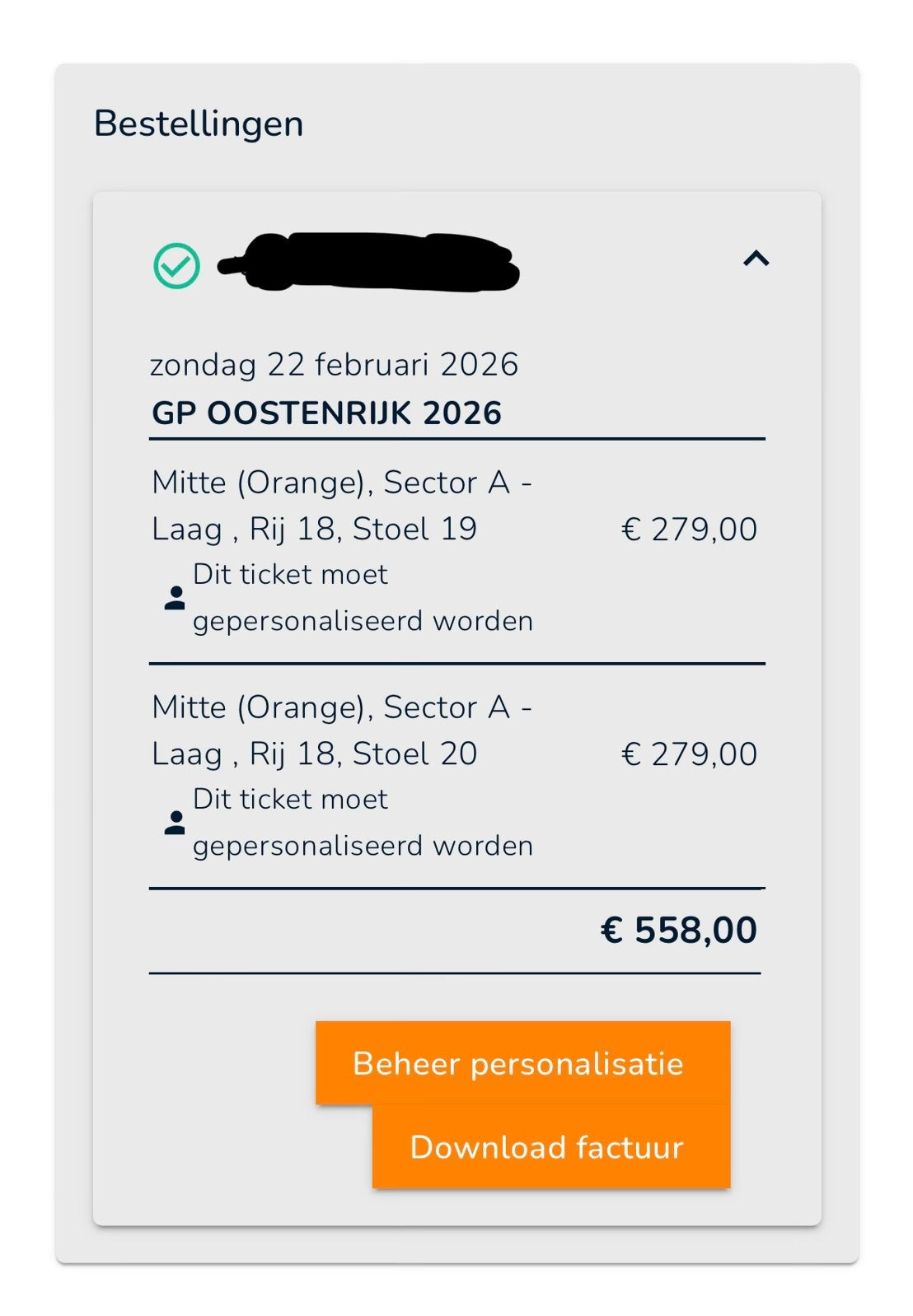 2x F1 GP Oostenrijk weekendtickets - Oranje tribune sectie A, Twee personen, Overige soorten