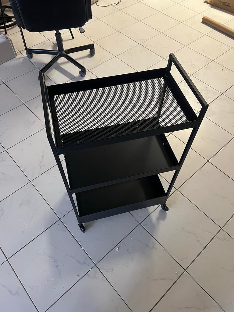 Zwarte trolley met 3 etages en wieltjes, Ophalen of Verzenden, Gebruikt