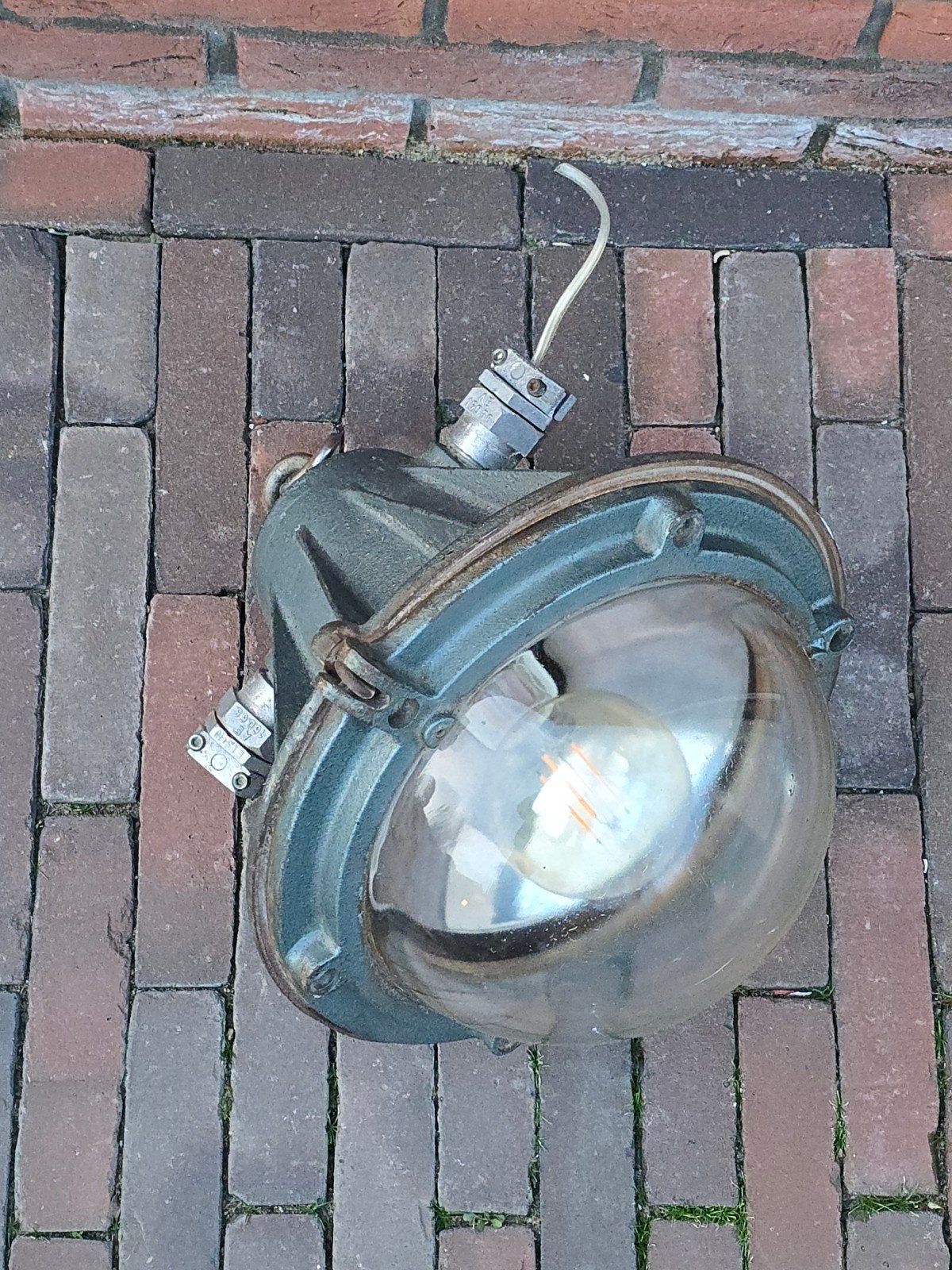 Antieke blauwe industriële scheepslamp €149, Ophalen of Verzenden