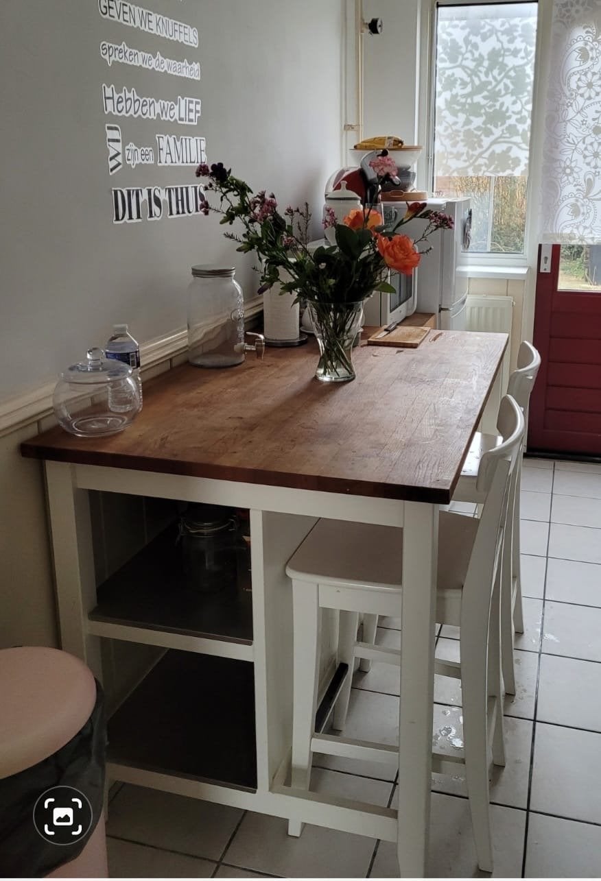 IKEA Stenstorp keukeneiland met 2 barstoelen, Ophalen, Gebruikt, 100 tot 150 cm, Eikenhout