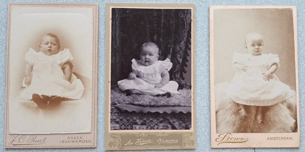 Set van 3 antieke babyfoto's (carte de visite), Verzamelen, Foto's en Prenten, Gebruikt, Foto, Ophalen of Verzenden, Voor 1940