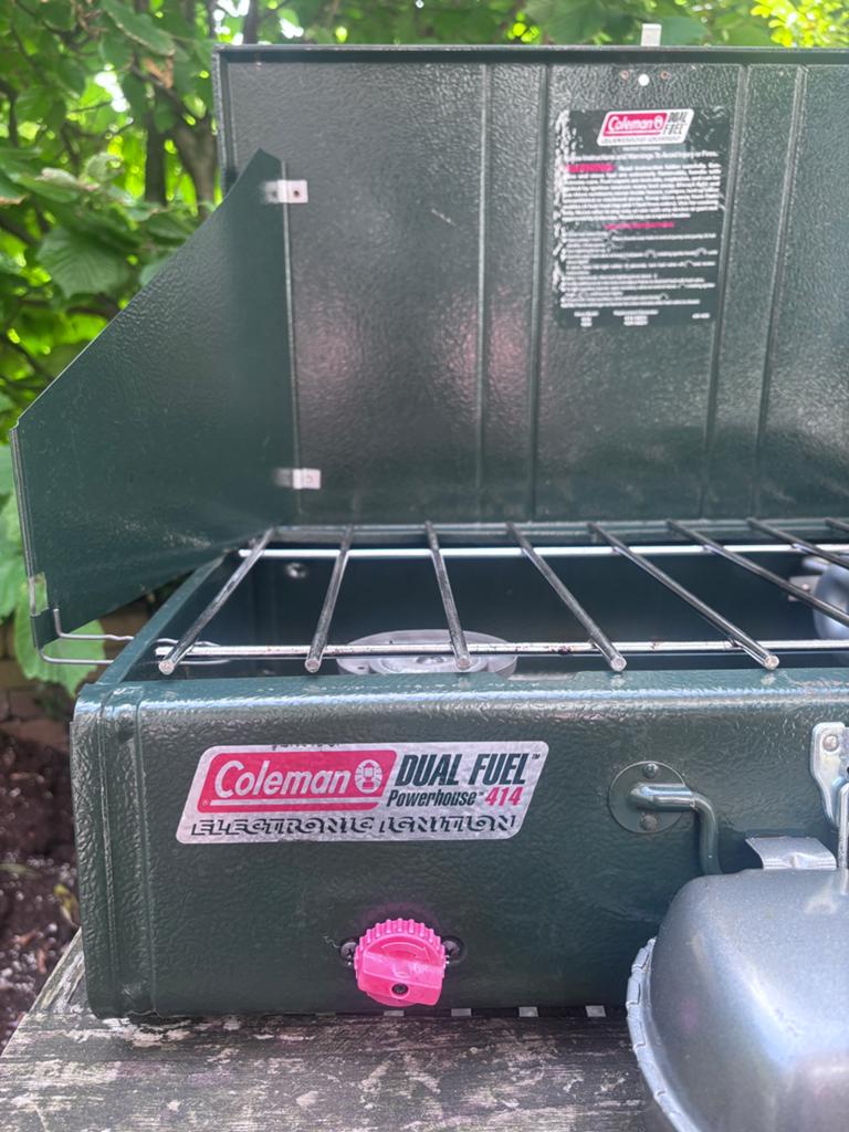 Coleman 414, de brede 2 pits brander, electronic ignition, Caravans en Kamperen, Ophalen of Verzenden, Gebruikt