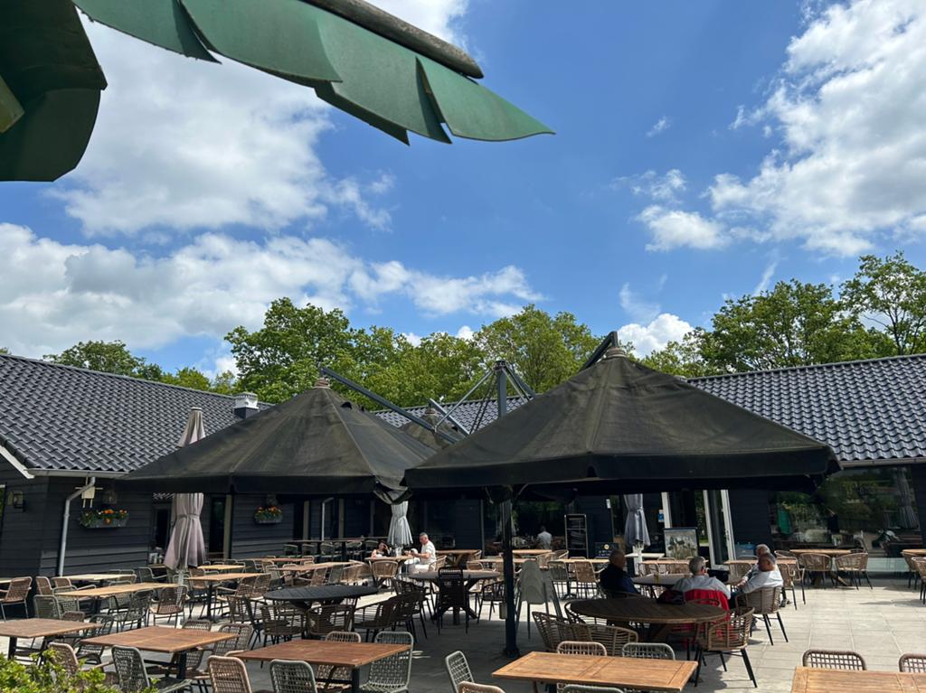 Mega parasol 6x8 mtr, Ophalen, Gebruikt, 8 meter of meer, 6 meter of meer