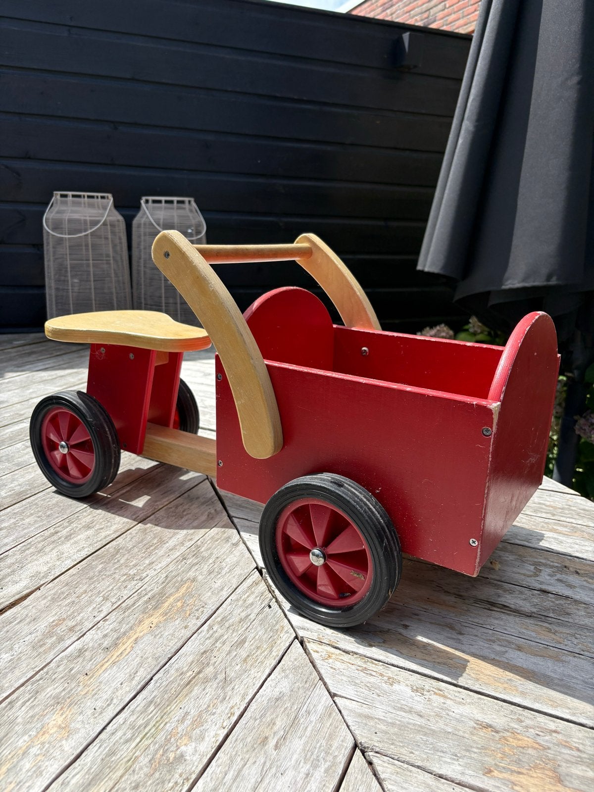 Houten loop bakfiets, Kinderen en Baby's, Ophalen, Gebruikt, Duw- of Trekspeelgoed