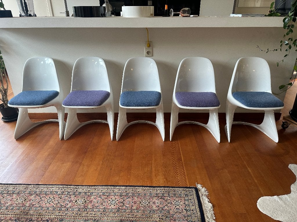 4 Casala stoelen met vast kussen, Ophalen, Seventies design / Space Age, Wit, Kunststof