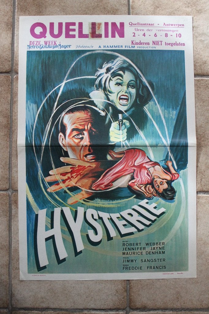 filmaffiche Hysteria 1965 Hammer film filmposter, Rechthoekig Staand, Ophalen of Verzenden, Zo goed als nieuw, A1 t/m A3