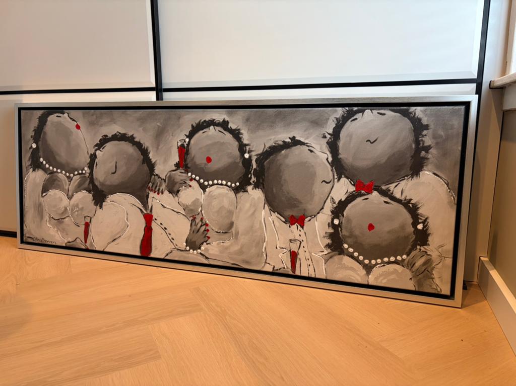 Dikke dames schilderij ‘Chique’ - 150x50cm, Ophalen, Zo goed als nieuw, Schilderij, 75 cm of meer