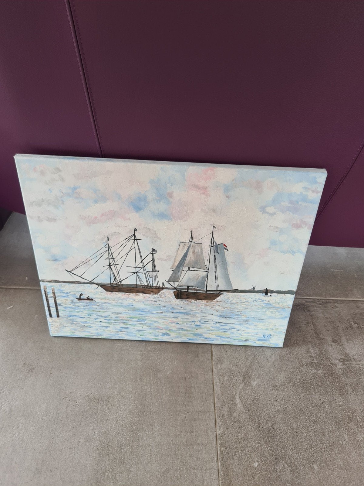schilderij schepen, Ophalen of Verzenden