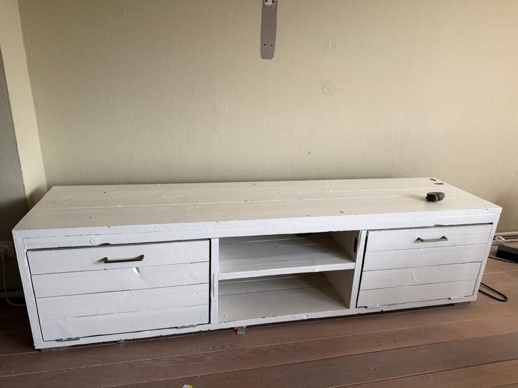 Steigerhout tv meubel 200x50cm, Ophalen, Gebruikt, 150 tot 200 cm, Minder dan 100 cm