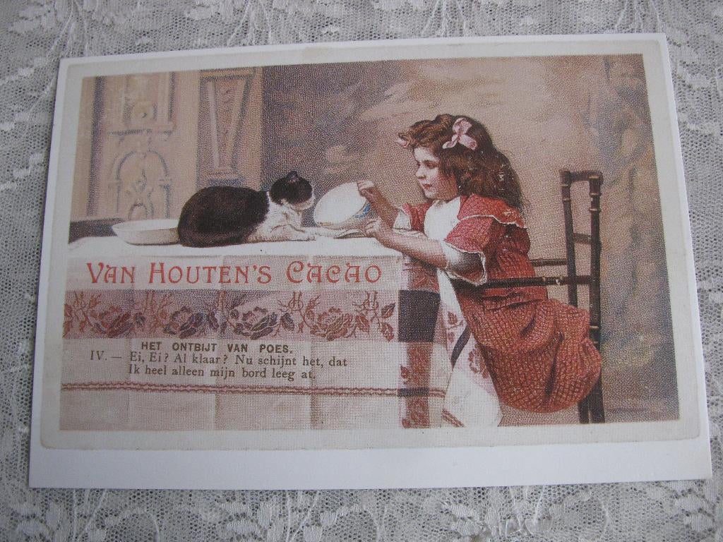 Nieuwe Kaart met Reclame - van Houten Cacao / Meisje Poes, Verzenden, 1980 tot heden, Ongelopen, Kinderen