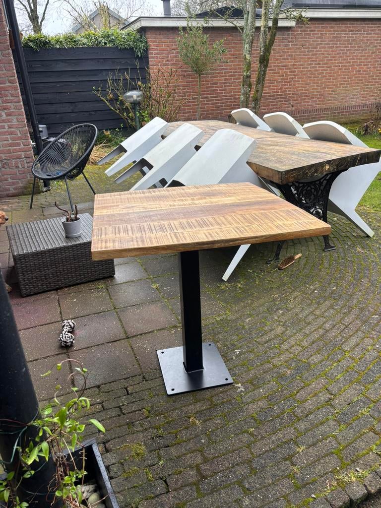 Houten tafel met metalen poot, Ophalen, 50 tot 100 cm, Eikenhout, 50 tot 100 cm