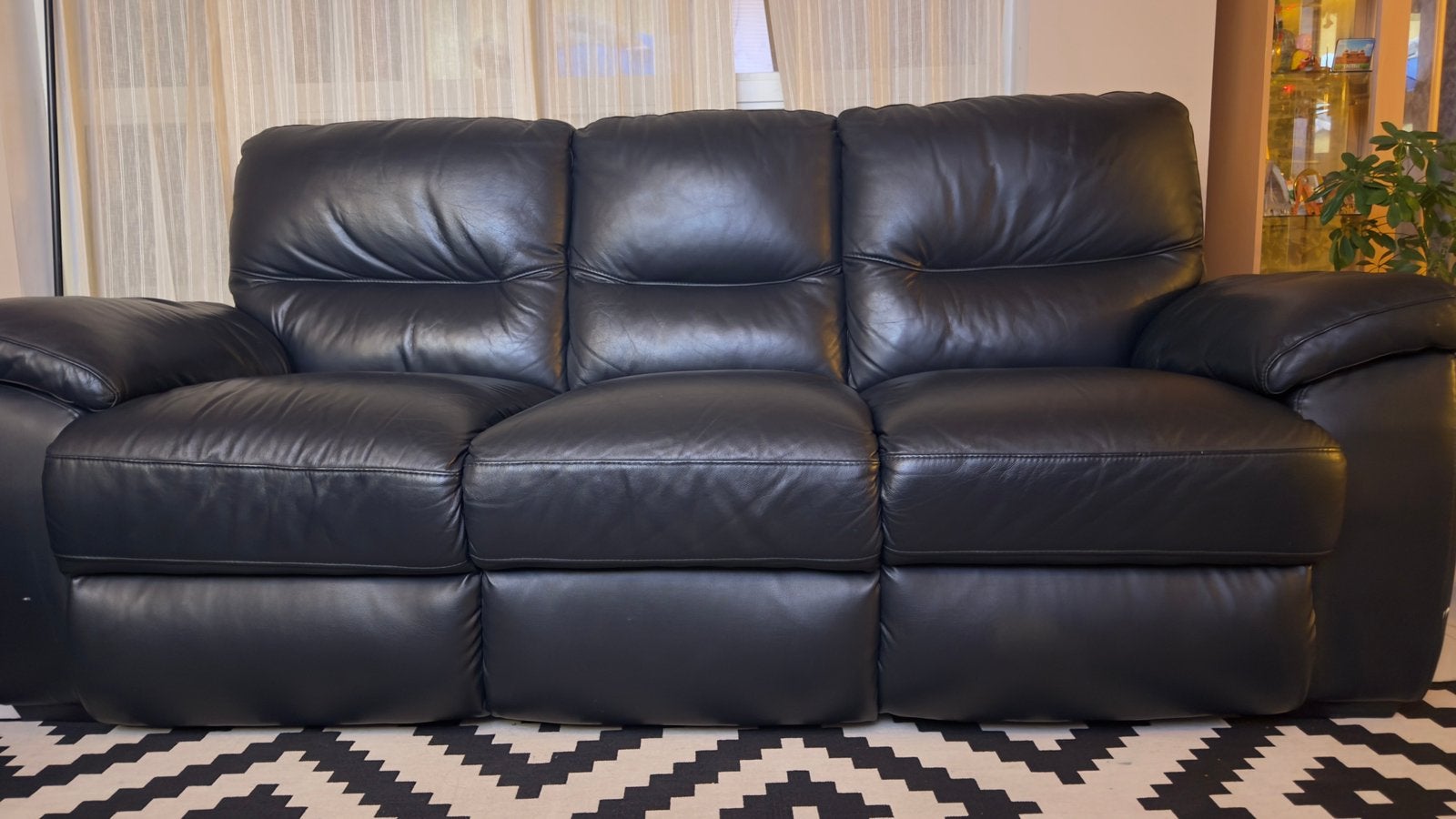 Black Leather Sofa Set – 3-Seater + 2-Seater Recliner, Ophalen, 75 tot 100 cm, Zo goed als nieuw, 200 tot 250 cm