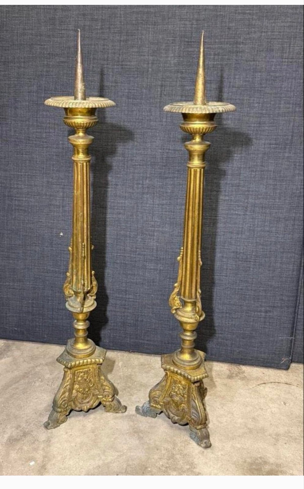 Antieke Grote Kerk Kandelaars Koper/Brons - Set van 2, Antiek en Kunst, Ophalen of Verzenden, Koper of Brons