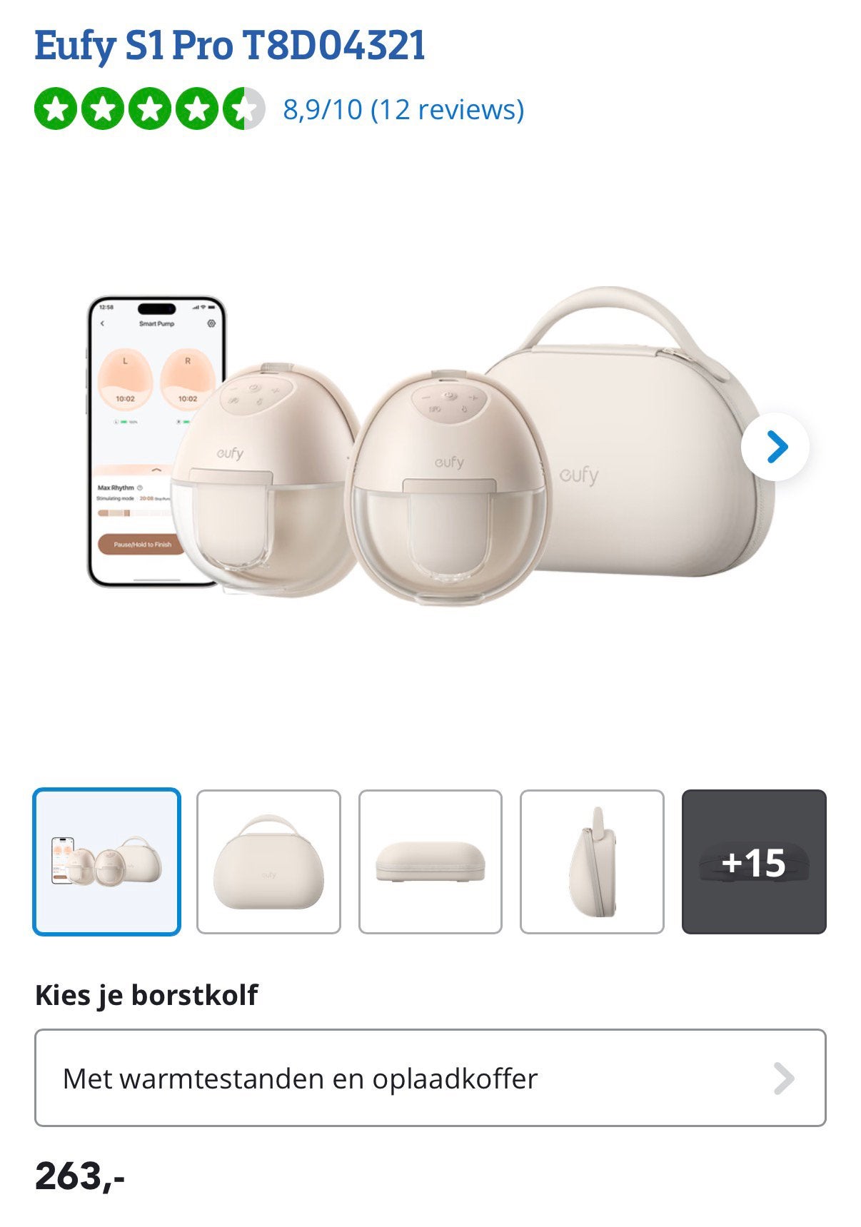 Eufy S1 pro kolfapparaat met oplaadcase, Eufy, Borstkolf, Ophalen of Verzenden, Inclusief tas