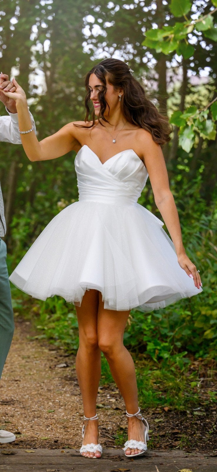 Korte Trouwjurk met Glitter Tule en Strik, Ophalen, Trouwjurk, Wit, Onbekend