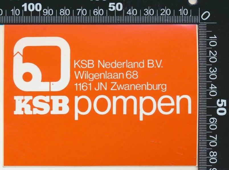 Sticker: KSB Pompen - Zwanenburg, Verzamelen, Stickers, Zo goed als nieuw, Bedrijf of Vereniging, Verzenden