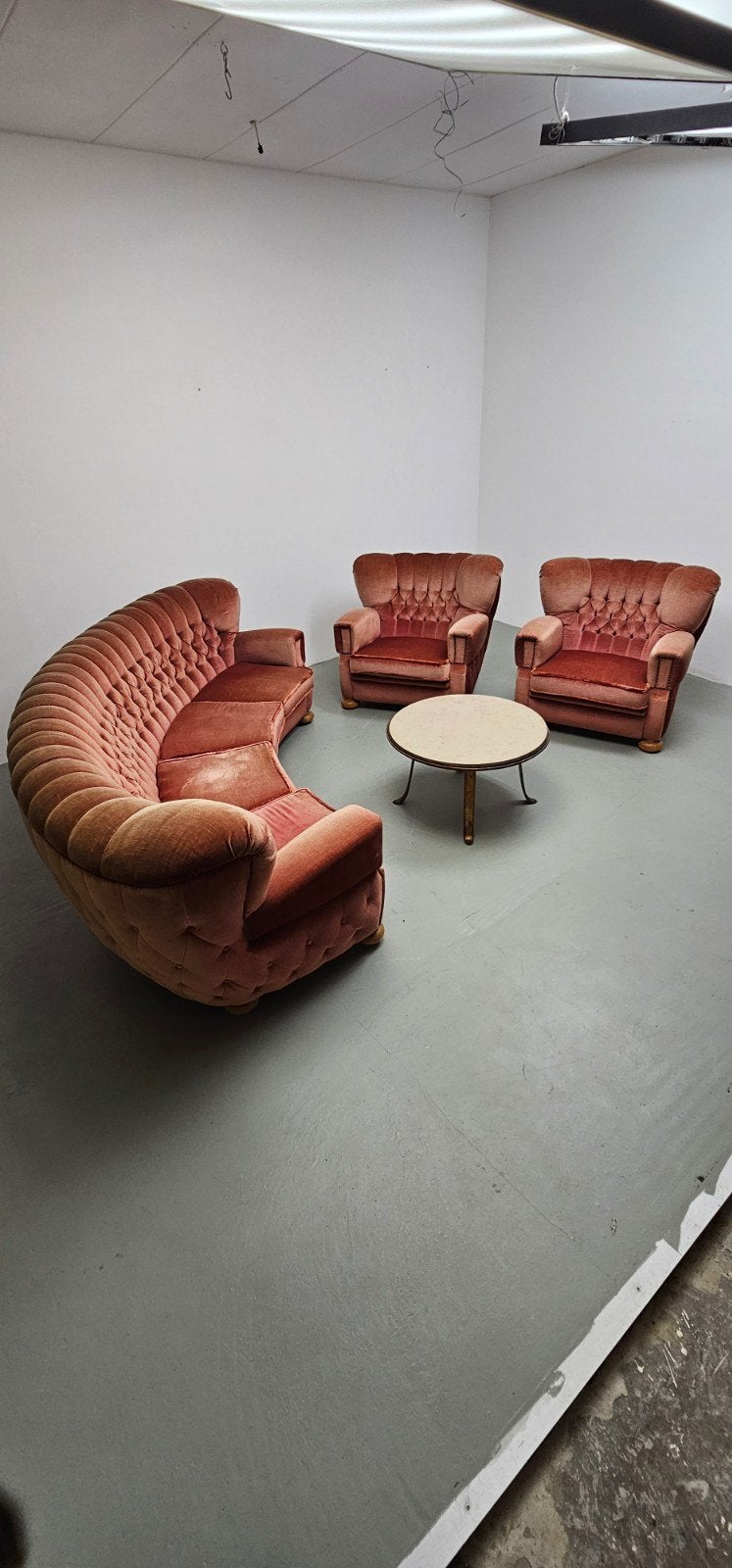 Charmante vintage velourse bank en fauteuils, Ophalen, Gebruikt, 75 tot 100 cm, Stof