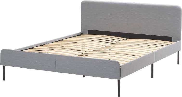Tweepersoonsbed slattum - Grijs stof - 160x200 cm, Ophalen, Tweepersoons, Zo goed als nieuw, 200 cm