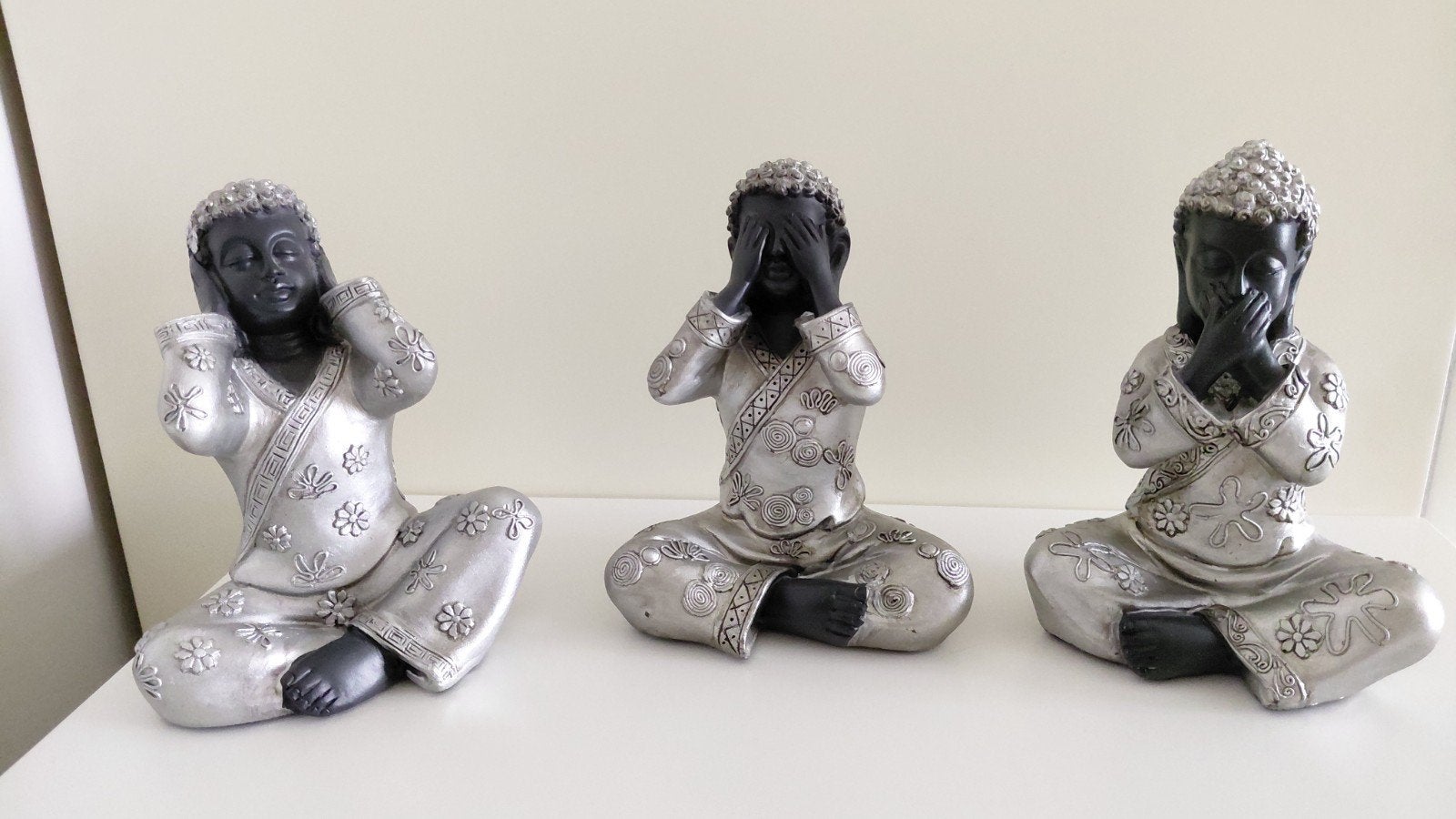 Set van 3 Boeddha beeldjes: Horen, Zien, Zwijgen, Ophalen of Verzenden, Zo goed als nieuw