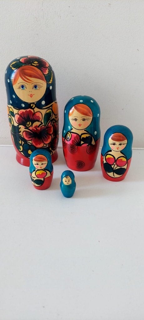 Vintage houten Matroesjka set 5-delig – Grootste 20 cm, Ophalen of Verzenden, Zo goed als nieuw, Fantasy