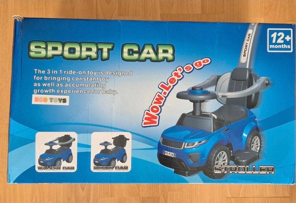 3-in-1 Loopwagen/Loopauto/Duwvoertuig - Blauw Sport Car, Kinderen en Baby's, Speelgoed | Buiten | Voertuigen en Loopfietsen, Ophalen of Verzenden