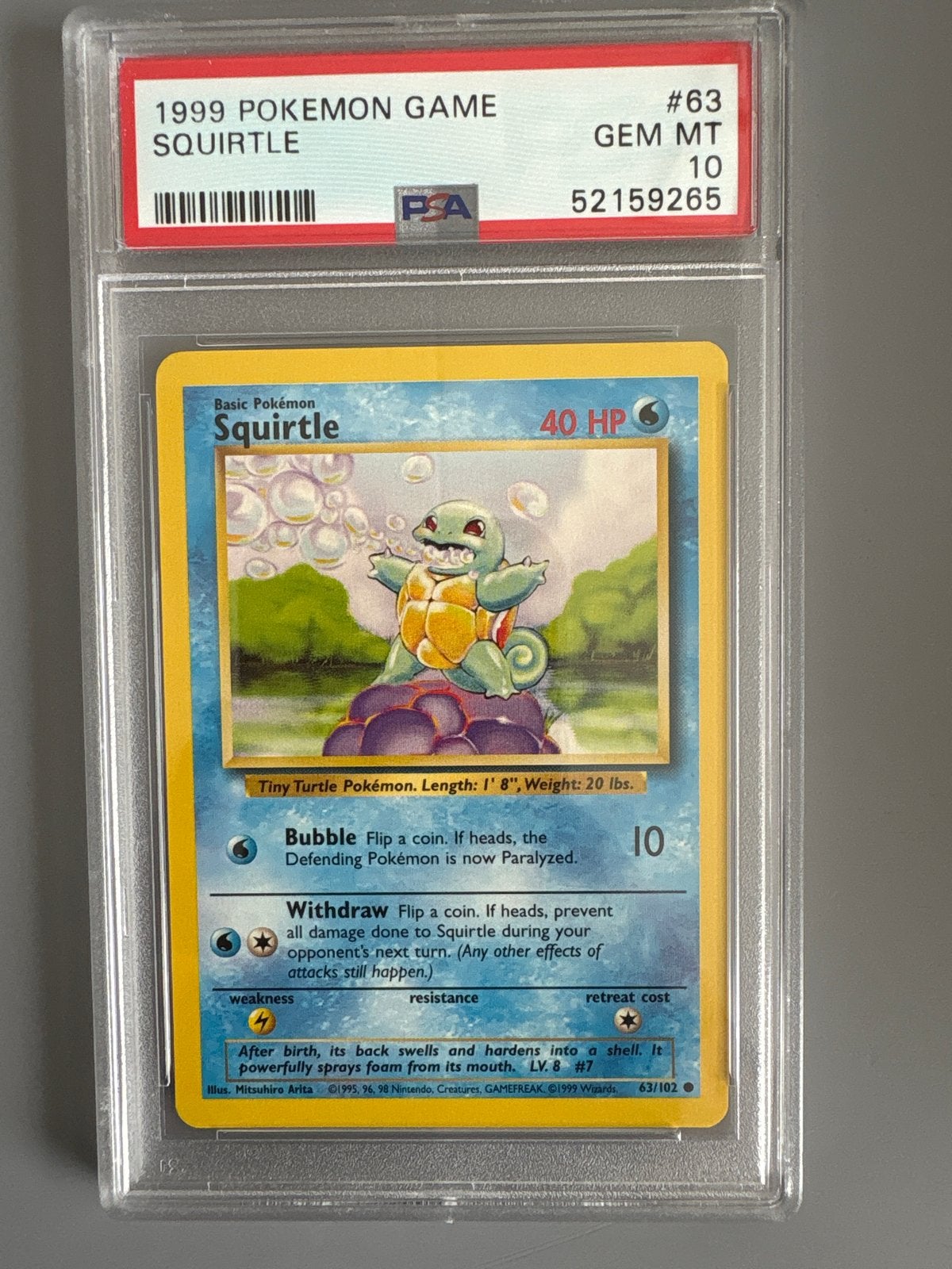 1999 Pokémon Game Squirtle #63 PSA 10 GEM MT, Verzenden, Nieuw, Losse kaart