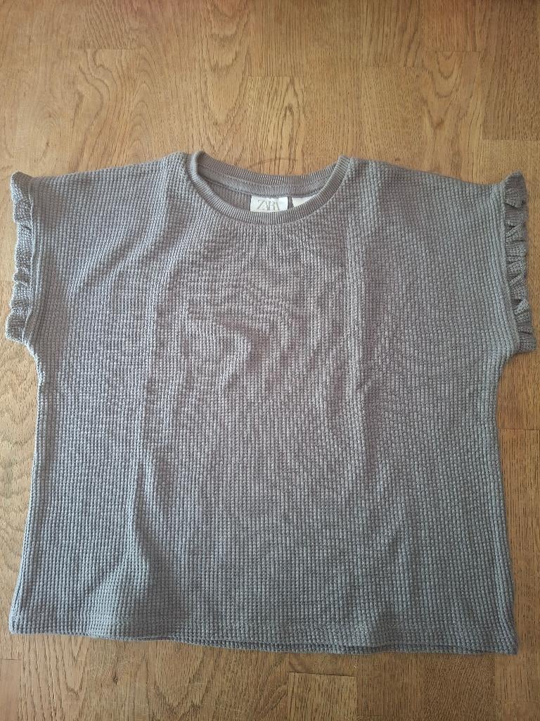 Zara gebreid topje grijs waffle-knit ruche mouwen maat 98, Anneonline, Steenbergen, Gebruikt, Meisje