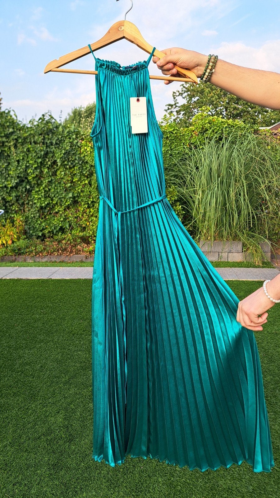 Ted Baker  heel mooi geplooide maxi jurk smaragdgroen, Nieuw, Ophalen of Verzenden, Maat 36 (S), Ted Baker