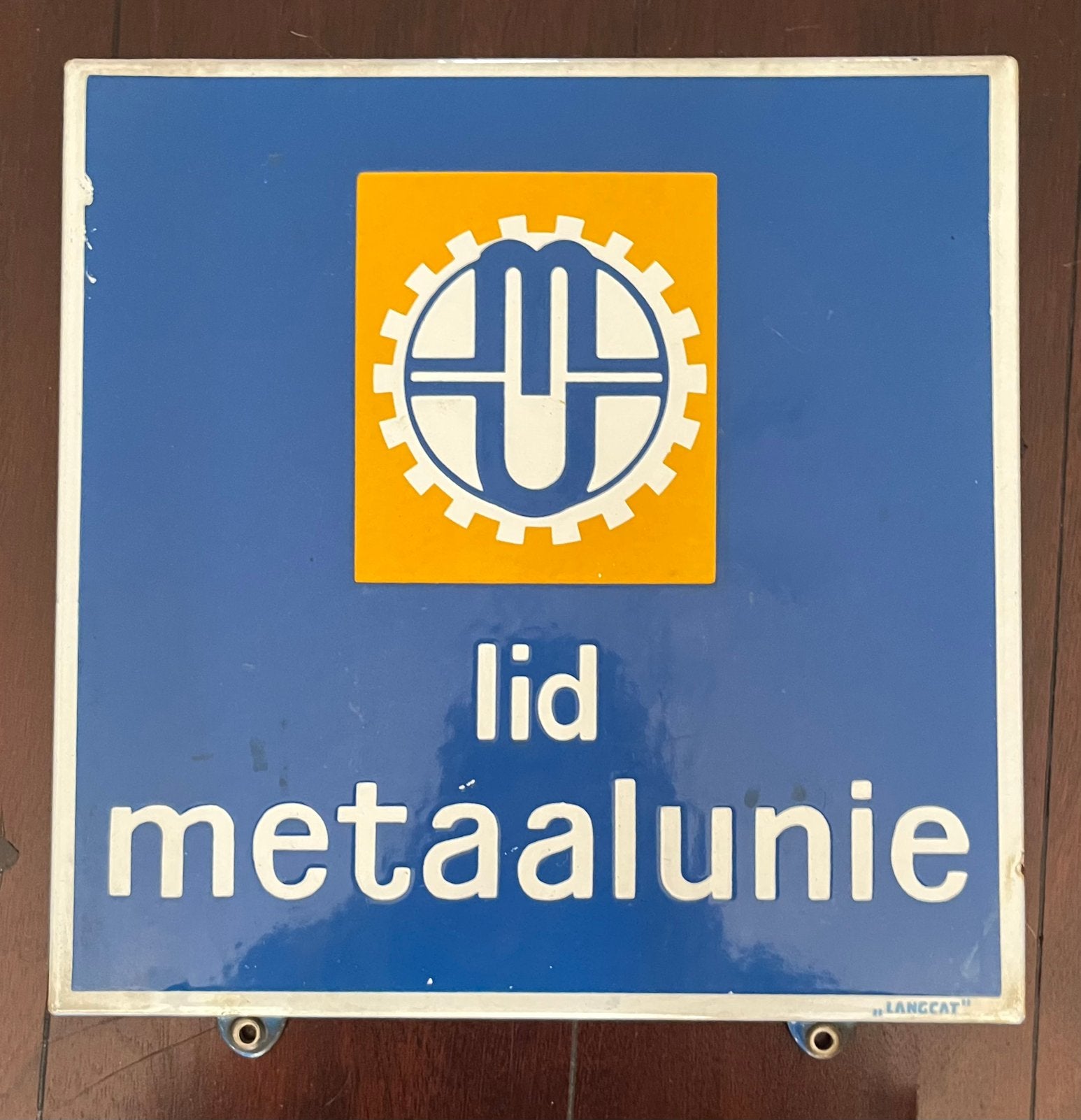 Emaille Bord Lid Metaalunie 25x25cm - Gaaf, Verzamelen, Ophalen of Verzenden, Gebruikt, Reclamebord