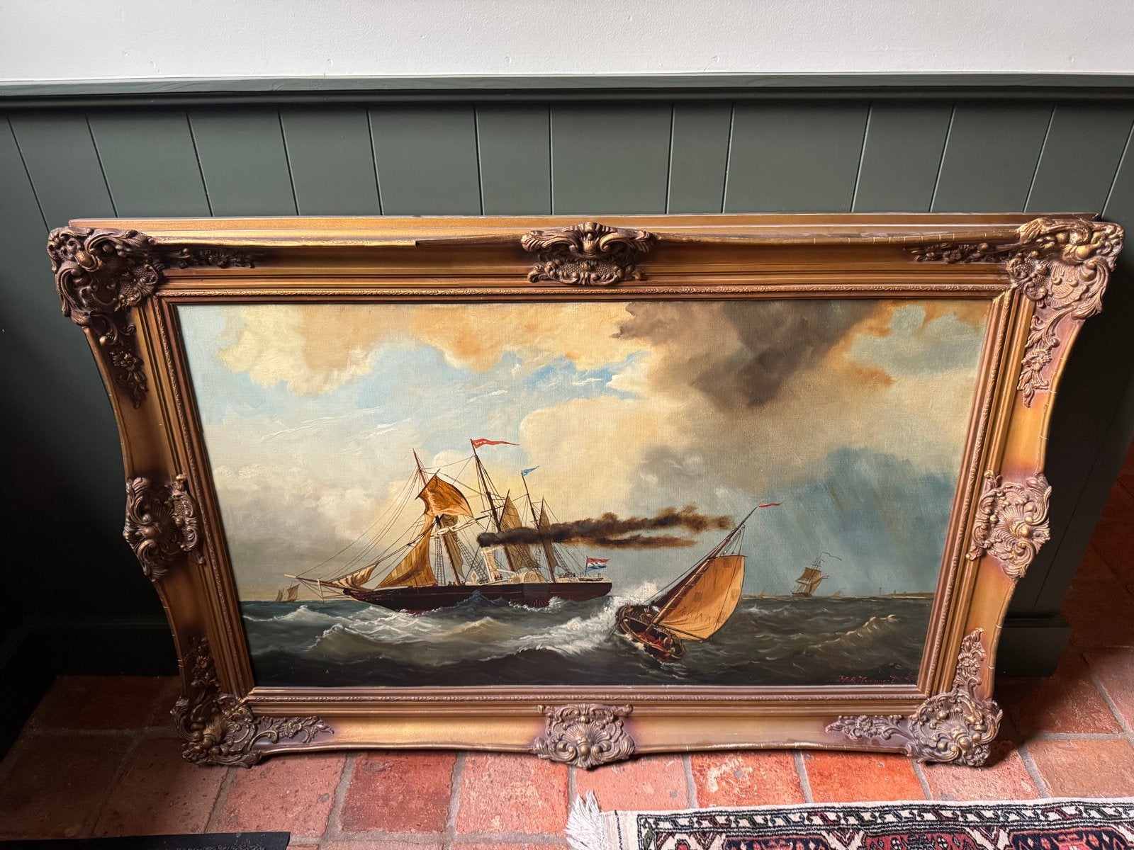 Antiek Schilderij: Maritiem Gezicht, Antiek en Kunst, Maritiem / water, Doek, Ophalen of Verzenden, Olieverf