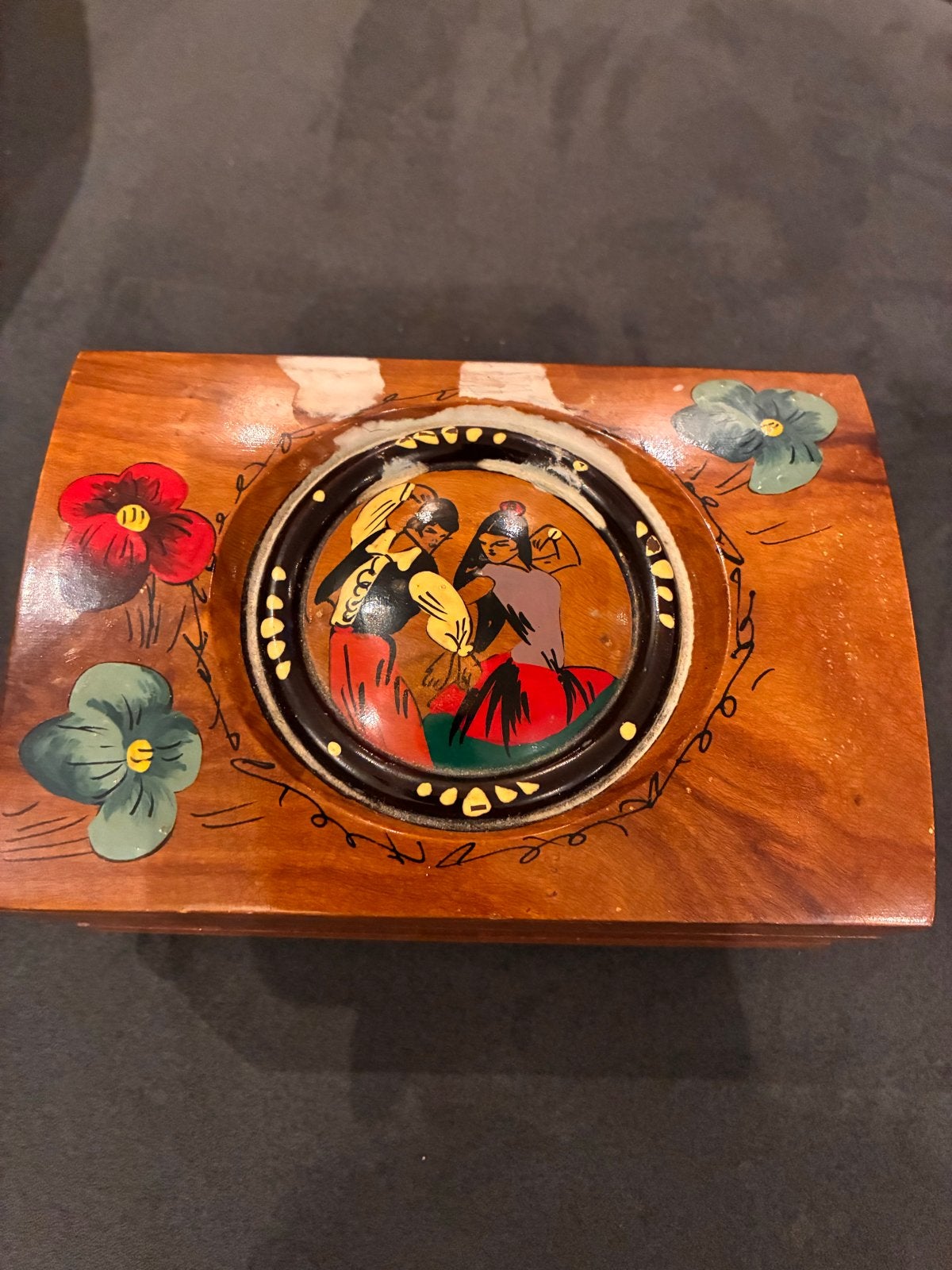 Vintage Houten Muziekdoosje met Dansers en Spiegel, Antiek en Kunst, Antiek | Woonaccessoires, Ophalen of Verzenden