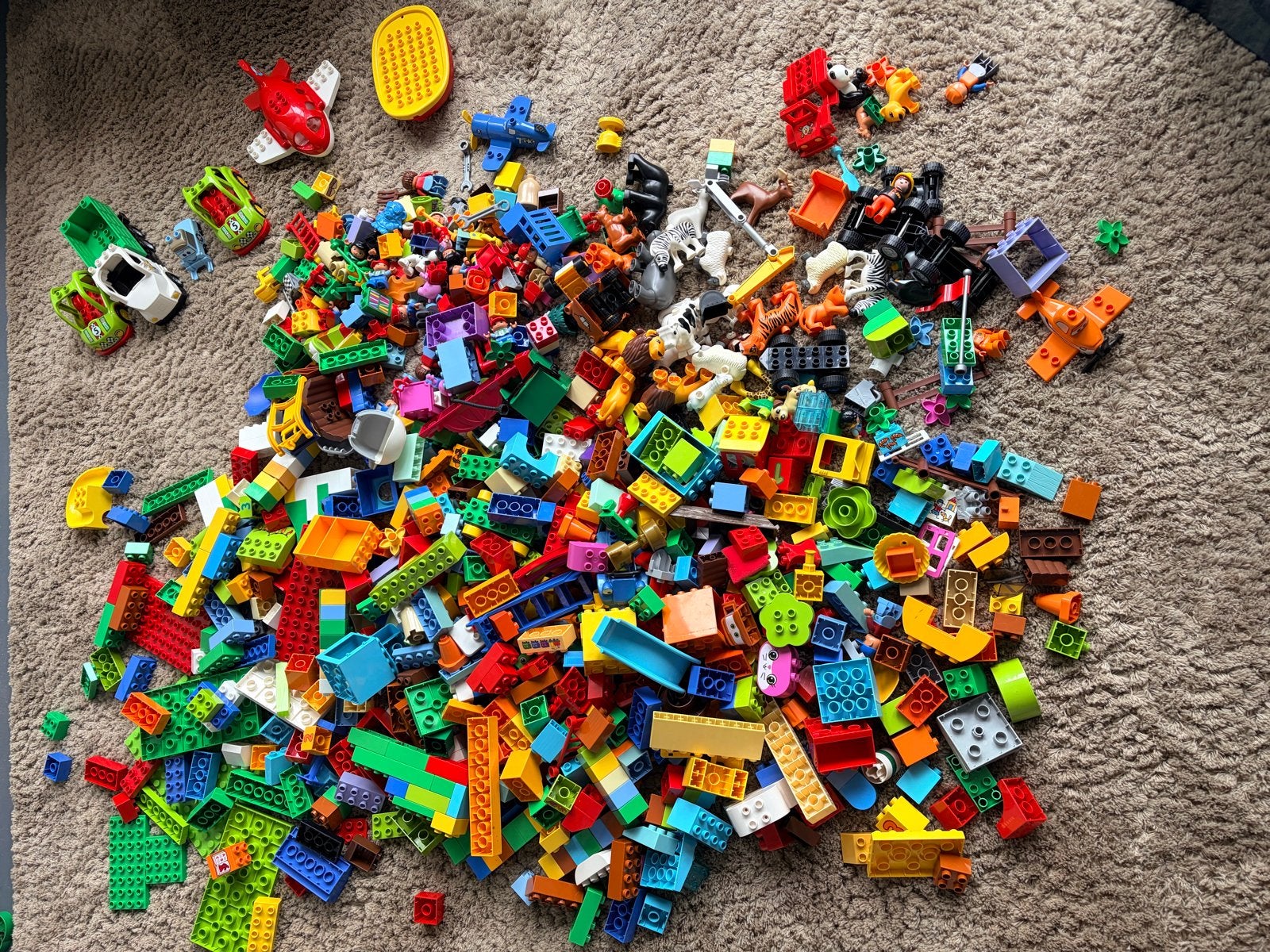 Grote partij Lego Duplo met poppetjes, voertuigen en meer, Ophalen, Inclusief minifiguren, Onbekend, Zo goed als nieuw