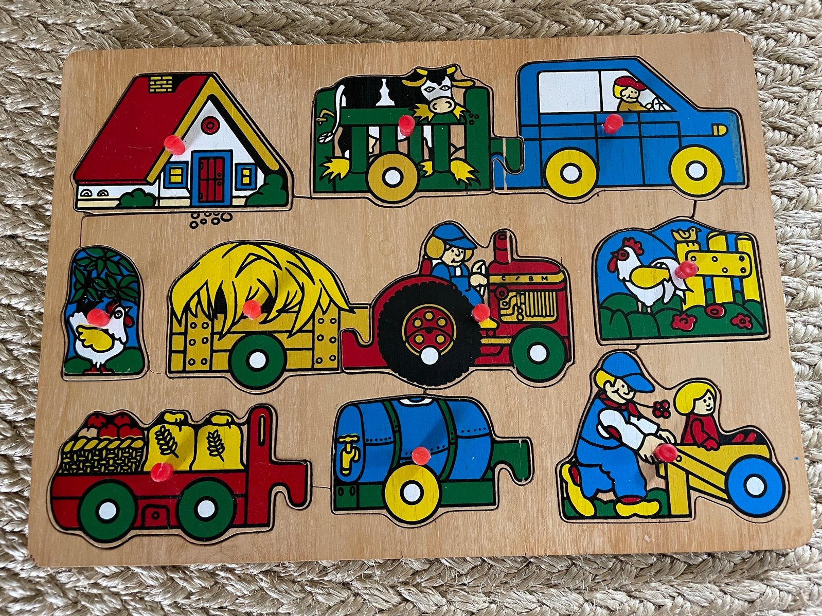 Houten Boerderij Puzzel met Knoppen vintage, Ophalen of Verzenden, Gebruikt, Overige typen