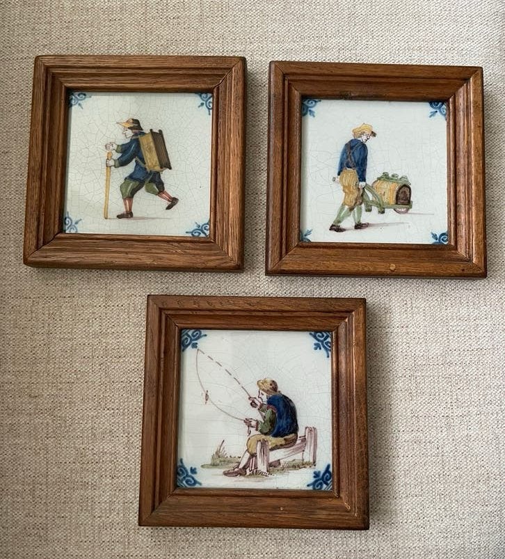 3 Makkum Tichelaar tegels in eiken lijst Jungerhans, Antiek en Kunst, Ophalen