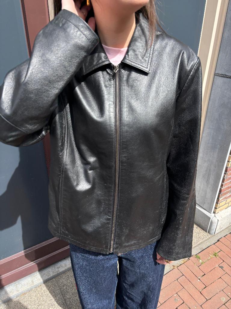 Avitano Zwarte Leren Jas Dames Maat 42 / XL, Zwart, Maat 42/44 (L), Ophalen of Verzenden, Zo goed als nieuw