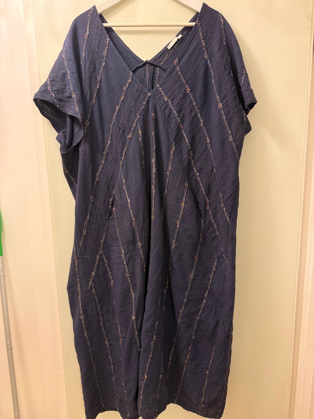 Donkerblauwe kaftan jurk met streepjespatroon, Blauw, Maat 42/44 (L), Ophalen of Verzenden, Zo goed als nieuw