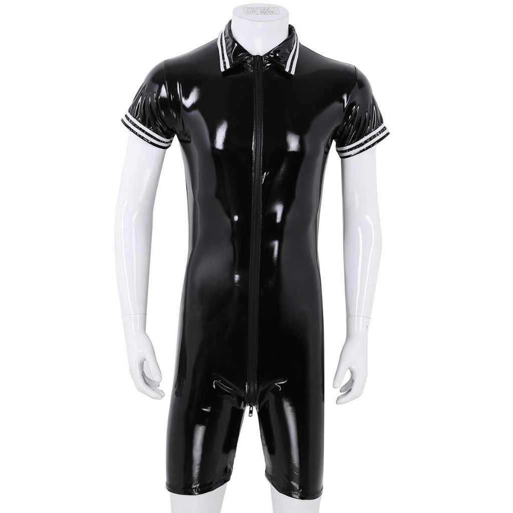 Heren catsuit met rits sexy zwarte wetlook jumpsuit lycra, Verzenden, Nieuw, Overige maten, Kleding