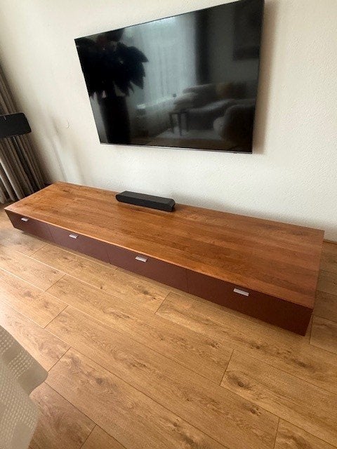 TV Meubel - 252 x 52 cm - 4 lades, Ophalen, Kersenhout, Gebruikt, 200 cm of meer